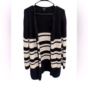 Talbots Womens Blue White Open Front Long Sweater Top Size Large